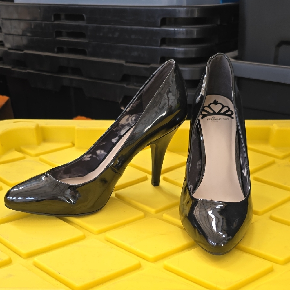 Fergalicious Shiny Black Heels